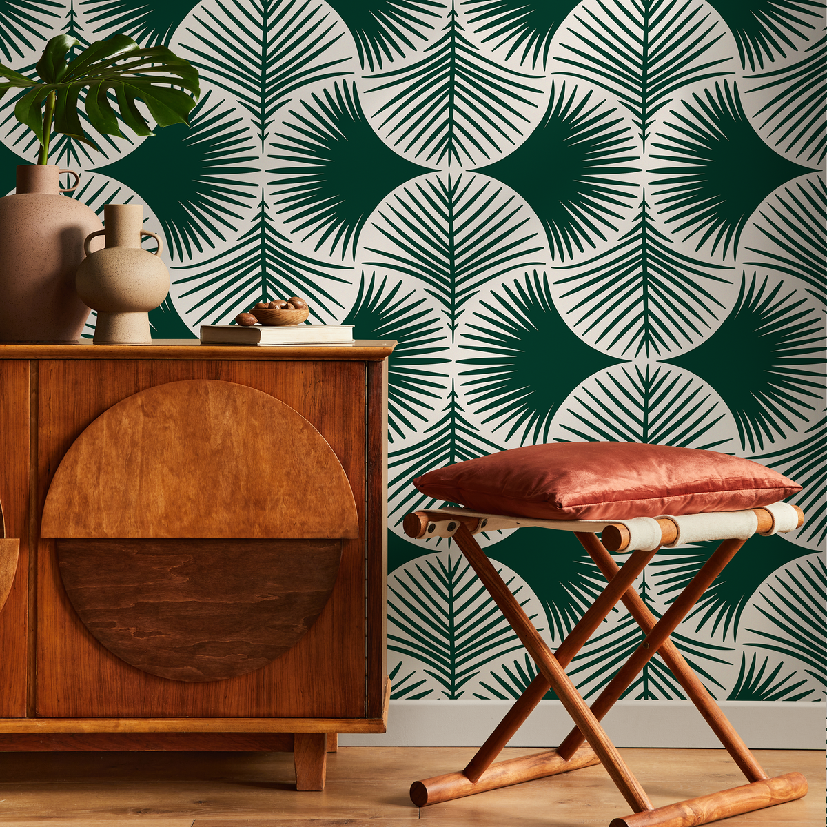 Green Modern Palms Wallpaper / Peel and Stick Wallpaper Removable Wallpaper Home Decor Wall Art Wall Decor Room Decor - C688 - ONDECOR.COM