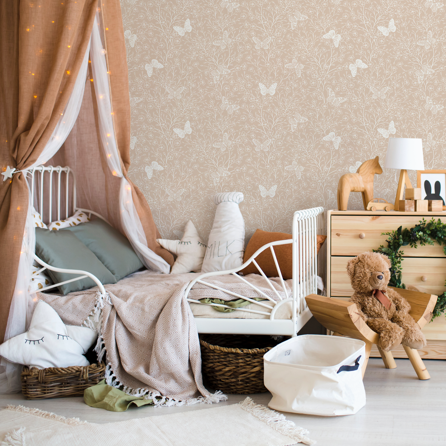 Papier peint beige motif papillon floral / Papier peint autocollant amovible Décoration d'intérieur Art mural Décoration murale Décoration de chambre - C703