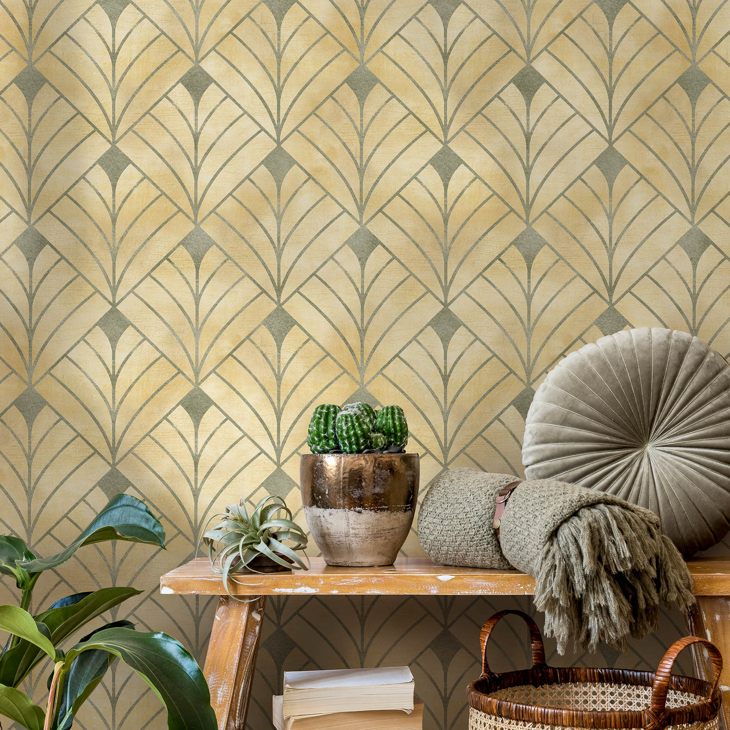 Gold Art Deco Wallpaper / Peel and Stick Wallpaper Removable Wallpaper Home Decor Wall Art Wall Decor Room Decor - C722 - ONDECOR.COM