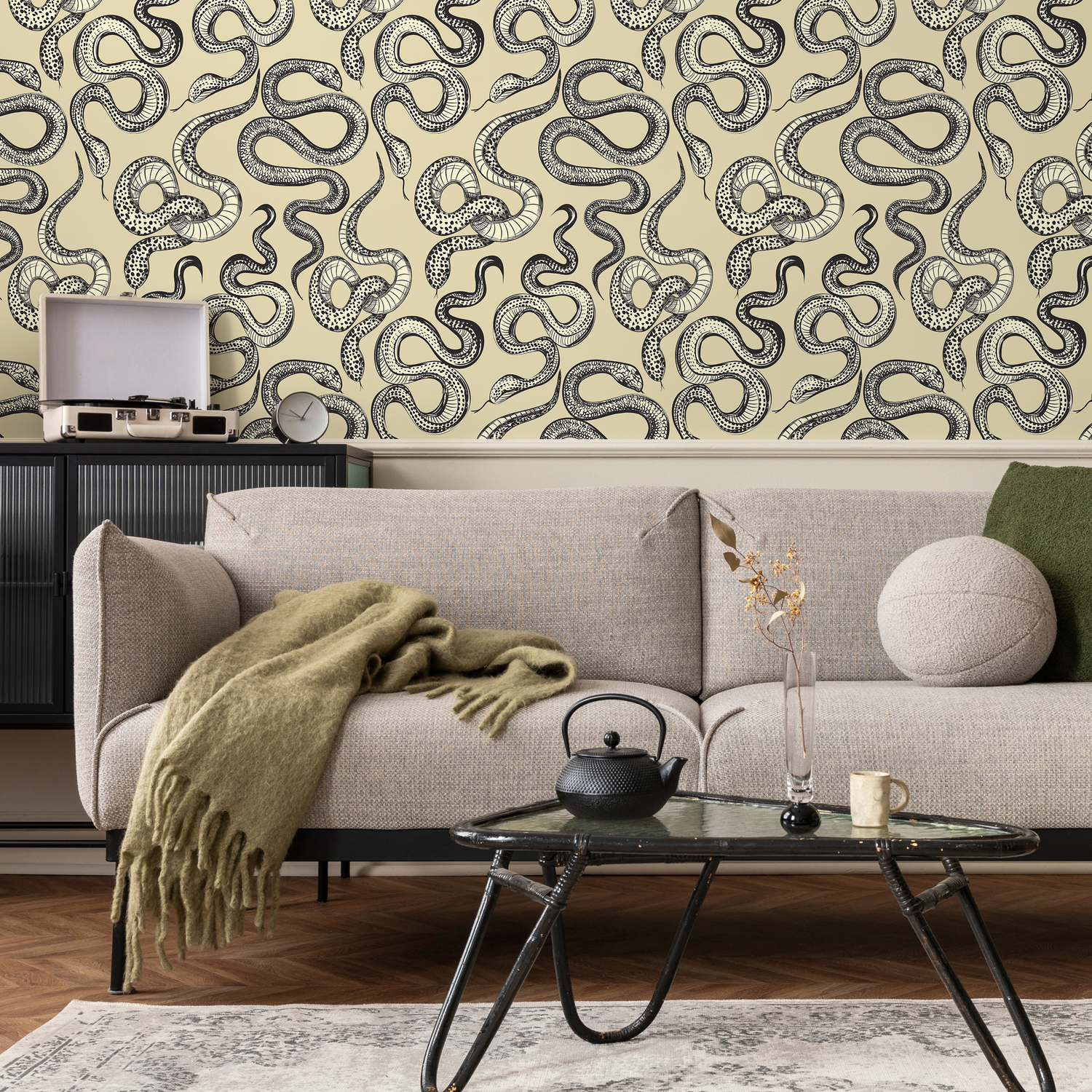 Papel tapiz bohemio con diseño de serpiente amarilla, autoadhesivo, extraíble, para decoración del hogar, arte de pared, decoración de habitaciones - C724