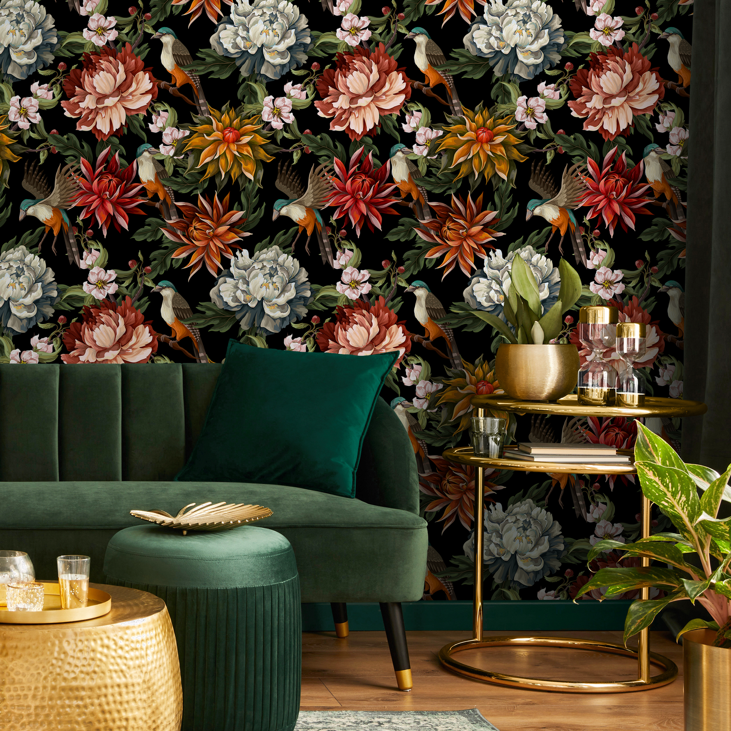 Papier peint vintage motif oiseaux et pivoines / Papier peint autocollant amovible Décoration d'intérieur Art mural Décoration murale Décoration de chambre - C727