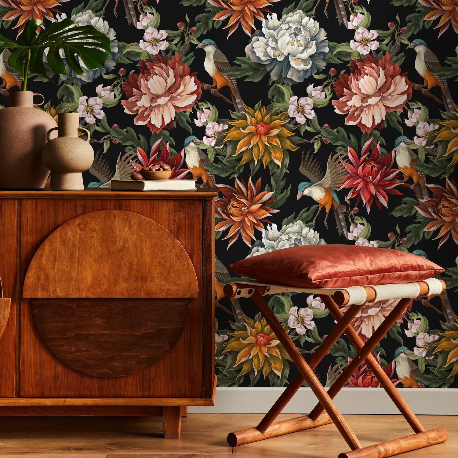 Papier peint vintage motif oiseaux et pivoines / Papier peint autocollant amovible Décoration d'intérieur Art mural Décoration murale Décoration de chambre - C727