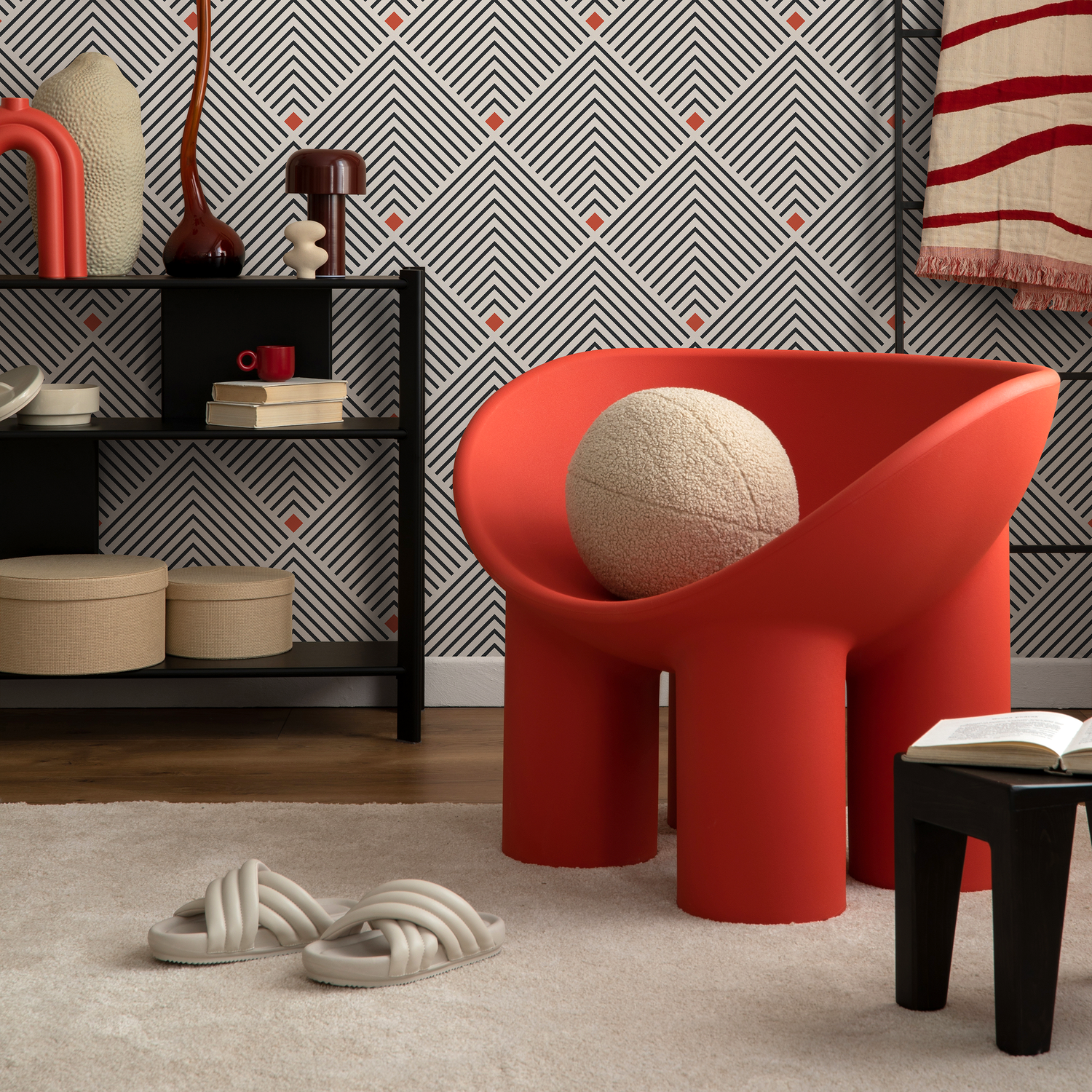 Papel tapiz geométrico negro y naranja / Papel tapiz autoadhesivo, papel tapiz removible, decoración del hogar, arte de pared, decoración de habitaciones - C732