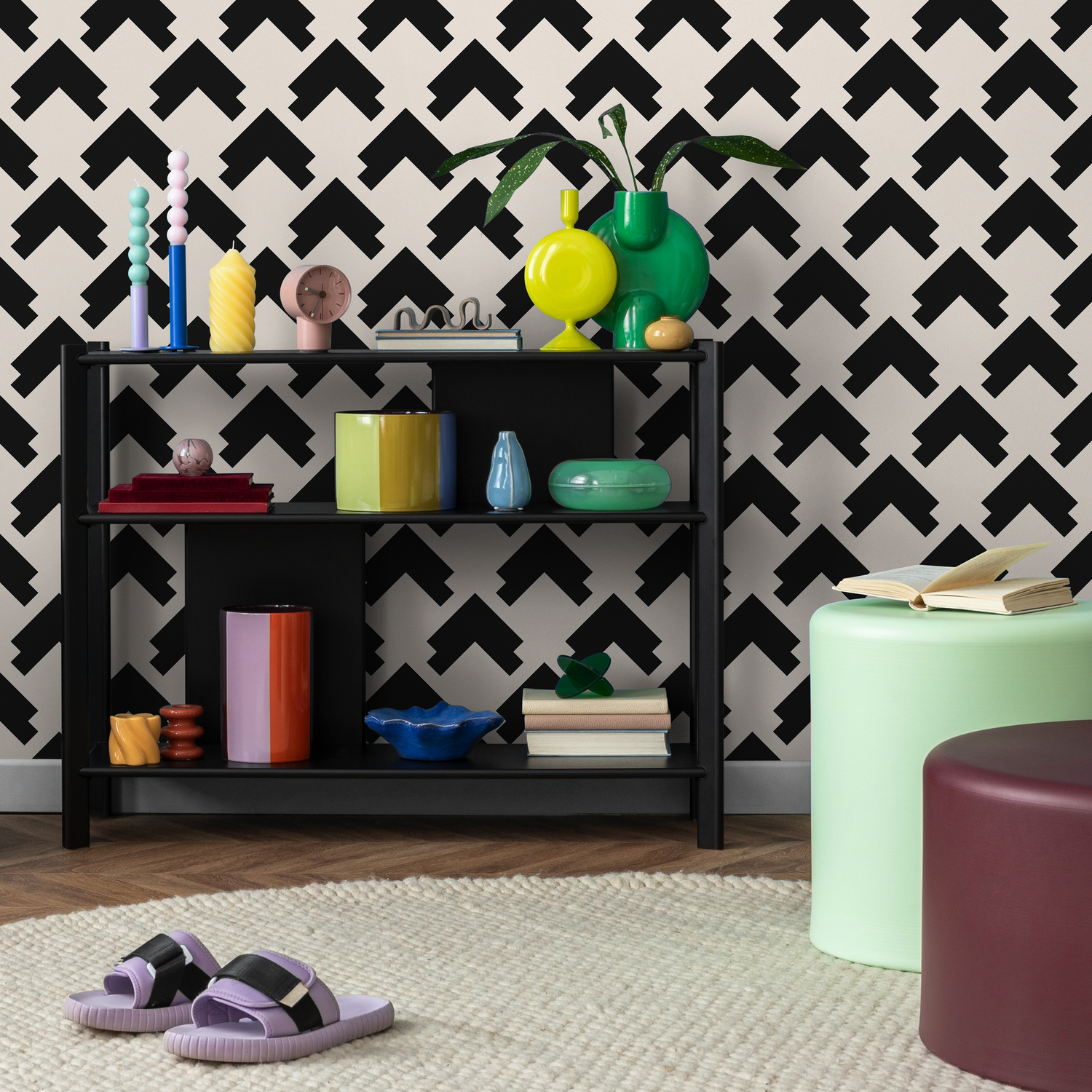 Papel tapiz geométrico negro y beige / Papel tapiz autoadhesivo, papel tapiz removible, decoración del hogar, arte de pared, decoración de habitaciones - C733