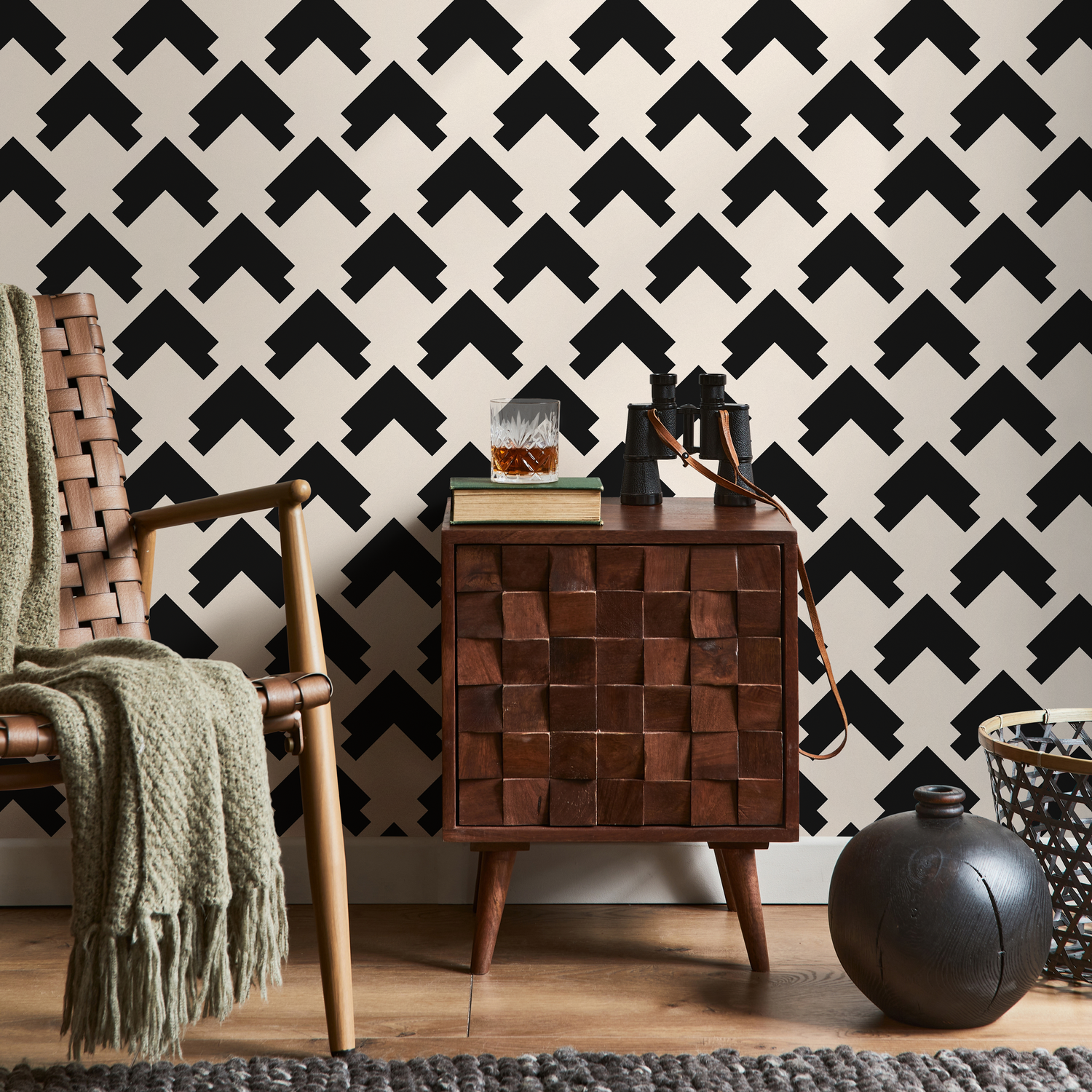 Papel tapiz geométrico negro y beige / Papel tapiz autoadhesivo, papel tapiz removible, decoración del hogar, arte de pared, decoración de habitaciones - C733