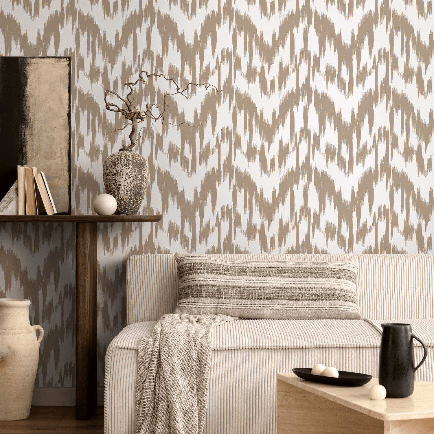 Papier peint beige peint à la main style bohème / Papier peint autocollant amovible Décoration d'intérieur Art mural Décoration murale Décoration de chambre - C743