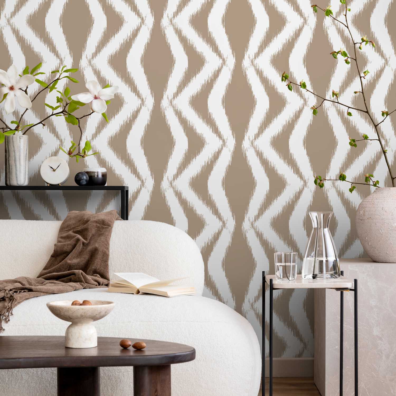 Papel pintado bohemio beige pintado a mano / Papel pintado autoadhesivo / Papel pintado extraíble / Decoración del hogar / Arte de pared / Decoración de habitación - C753