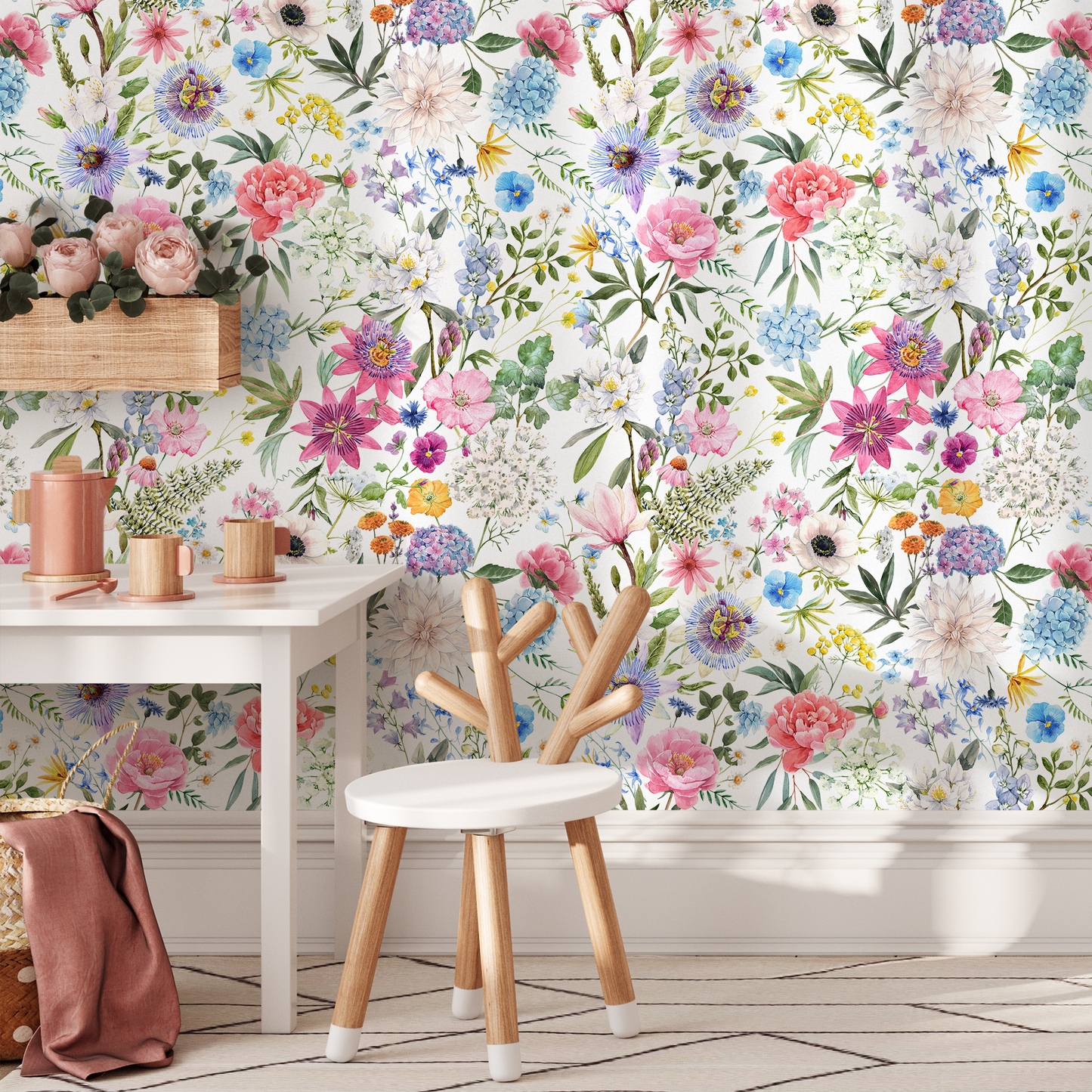 Papel pintado floral botánico primaveral / Papel pintado autoadhesivo Papel pintado removible Decoración del hogar Arte de pared Decoración de pared Decoración de habitación - C785