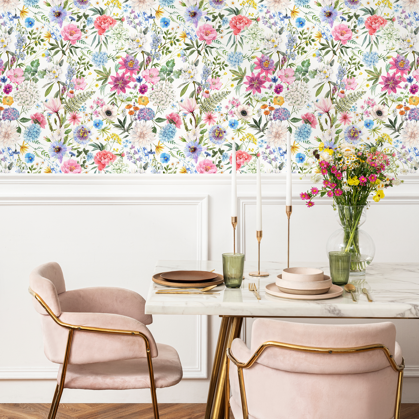 Papel pintado floral botánico primaveral / Papel pintado autoadhesivo Papel pintado removible Decoración del hogar Arte de pared Decoración de pared Decoración de habitación - C785