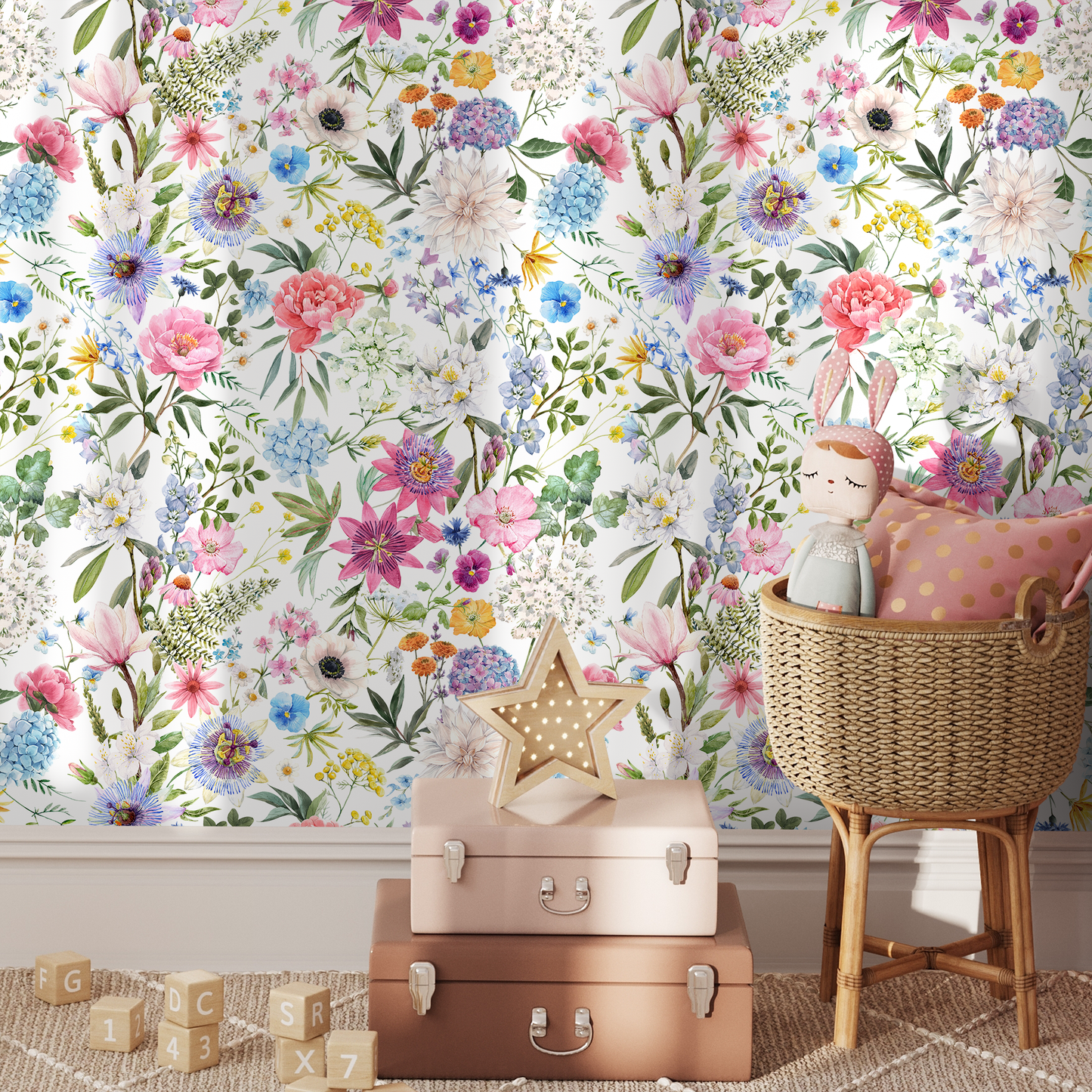 Papel pintado floral botánico primaveral / Papel pintado autoadhesivo Papel pintado removible Decoración del hogar Arte de pared Decoración de pared Decoración de habitación - C785
