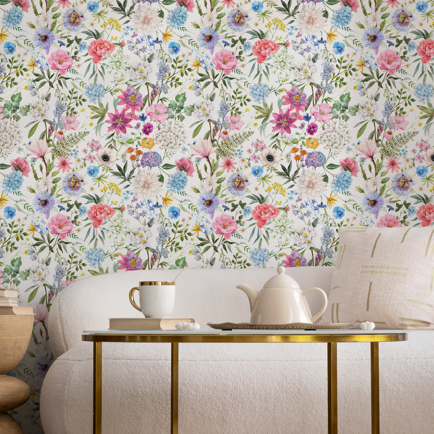 Papel pintado floral botánico primaveral / Papel pintado autoadhesivo Papel pintado removible Decoración del hogar Arte de pared Decoración de pared Decoración de habitación - C785