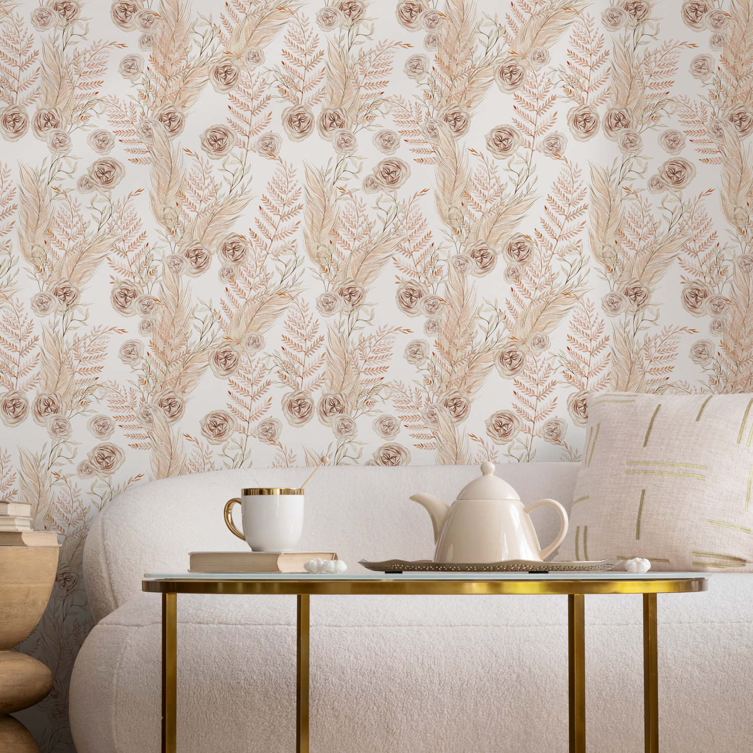 Papier peint floral bohème neutre / Papier peint autocollant amovible Décoration d'intérieur Art mural Décoration murale Décoration de chambre - C788