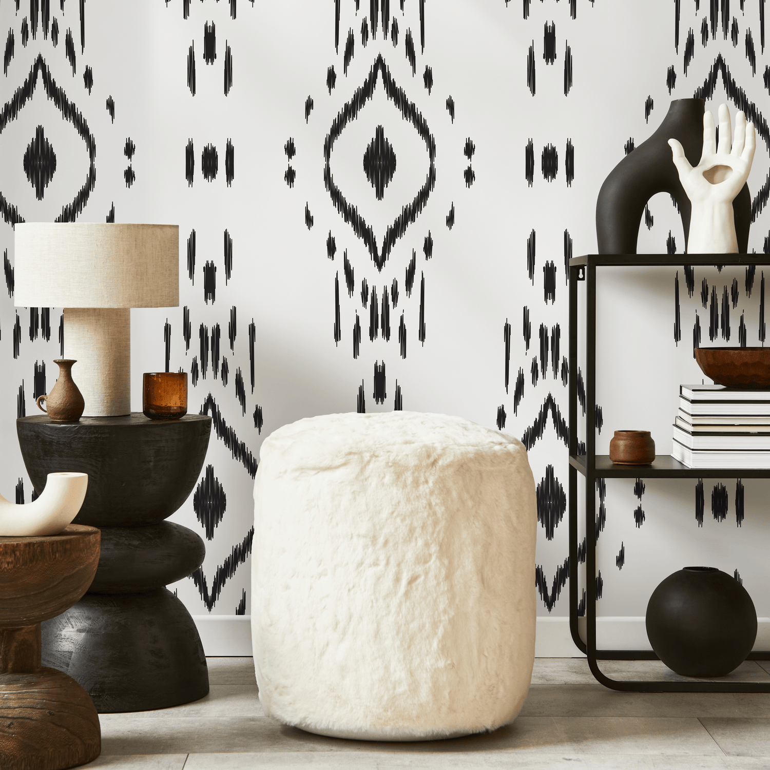 Papel pintado africano en blanco y negro / Papel pintado autoadhesivo extraíble, decoración del hogar, arte de pared, decoración de habitaciones - C803