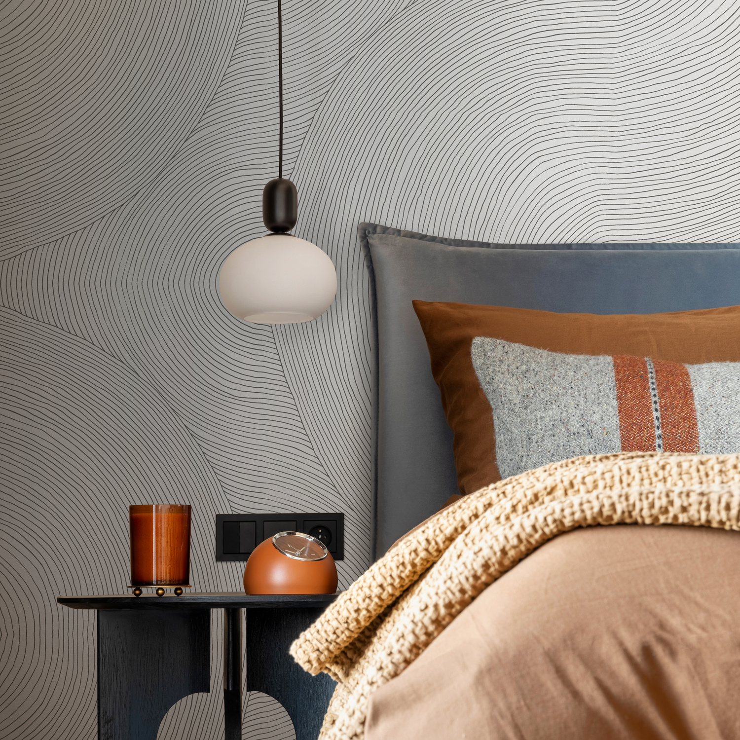 Abstract Wallpaper with Flowing Contour Lines in Gray and Black - C834