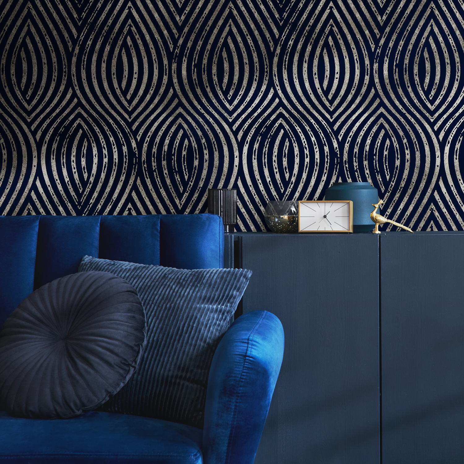 Papier peint moderne bleu marine et argent / Papier peint autocollant amovible Décoration d'intérieur Art mural Décoration murale Décoration de chambre - C877