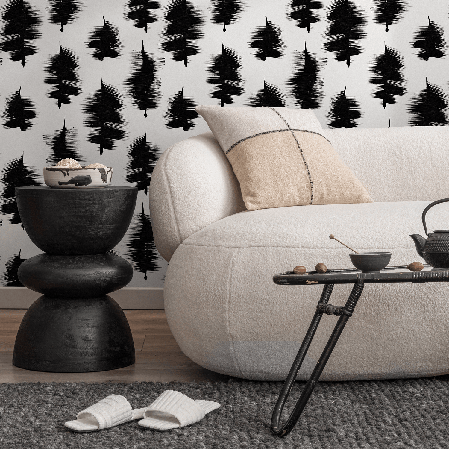 Papel pintado abstracto en blanco y negro, autoadhesivo, extraíble, para decoración del hogar, arte de pared, decoración de habitaciones - C885