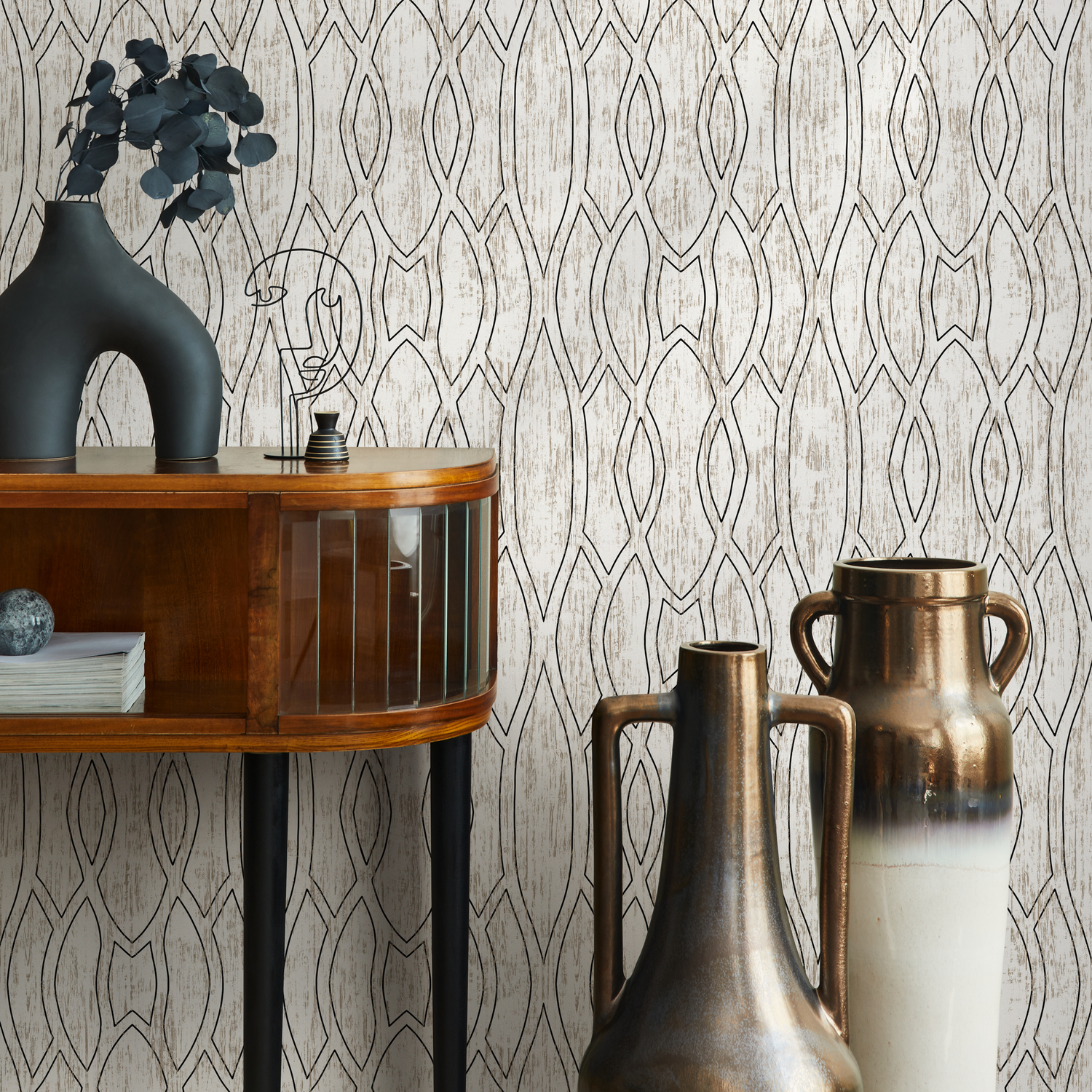 Papel pintado moderno negro y beige / Papel pintado autoadhesivo, papel pintado removible, decoración del hogar, arte de pared, decoración de habitaciones - C888