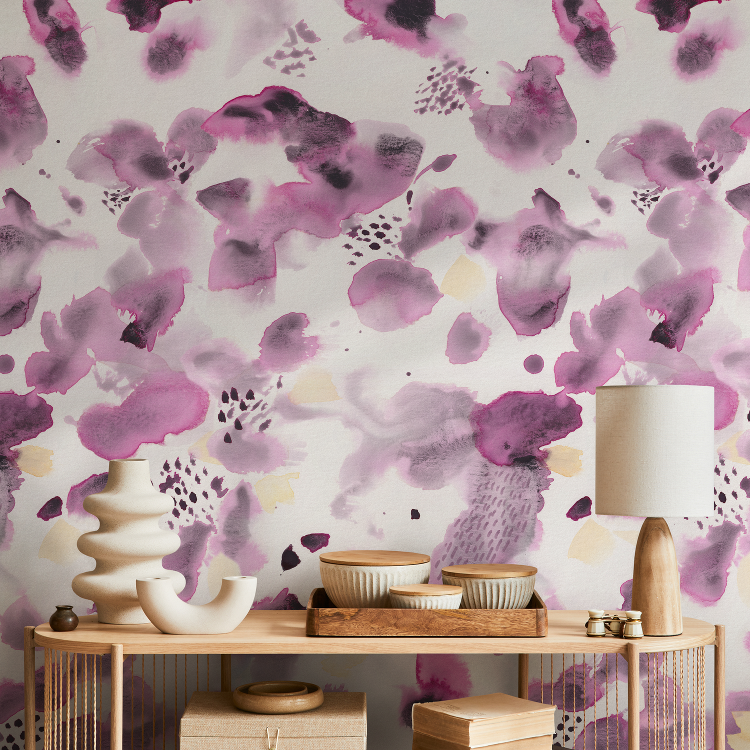 Papier peint aquarelle abstrait violet / Papier peint autocollant amovible Décoration d'intérieur Art mural Décoration murale Décoration de chambre - C918