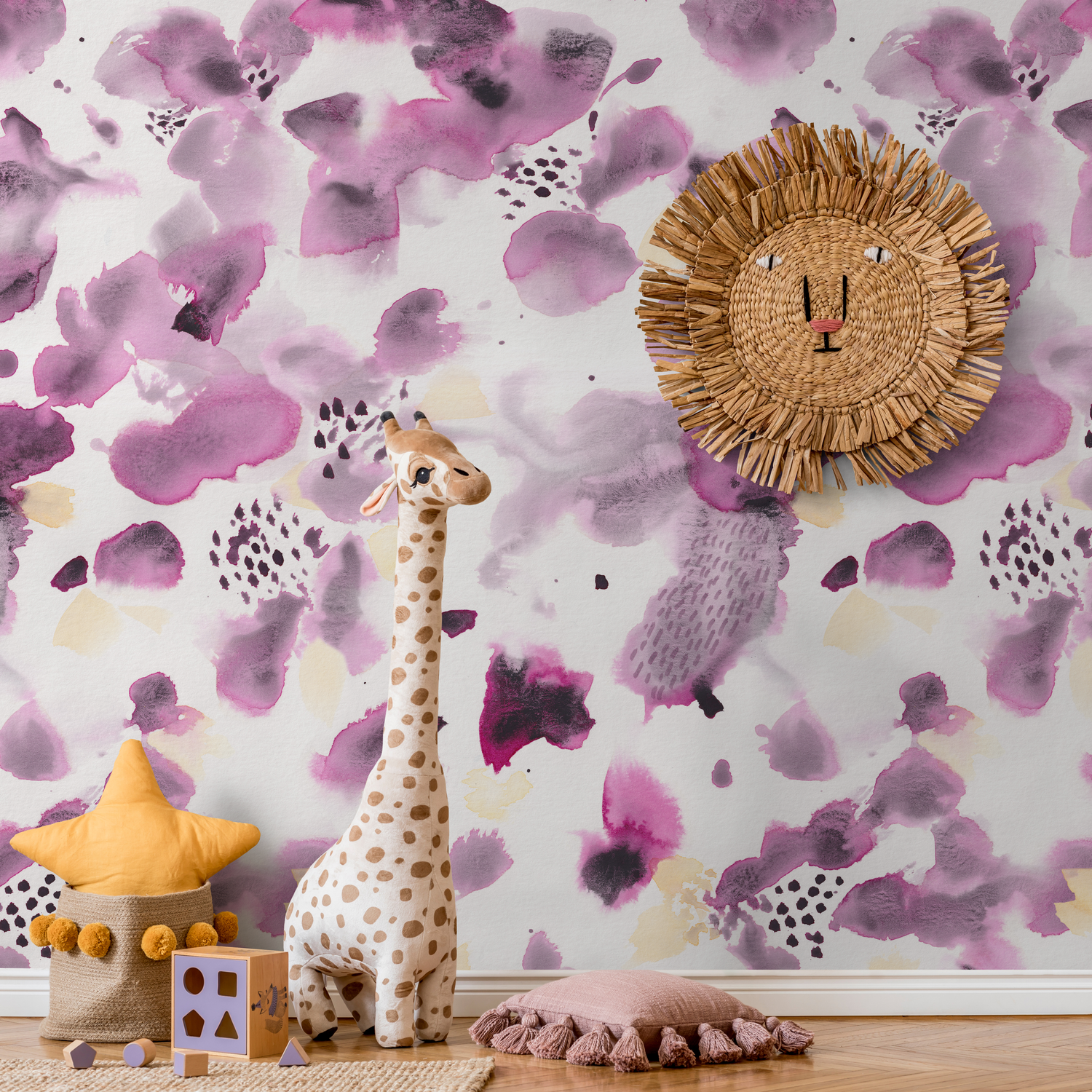 Papier peint aquarelle abstrait violet / Papier peint autocollant amovible Décoration d'intérieur Art mural Décoration murale Décoration de chambre - C918