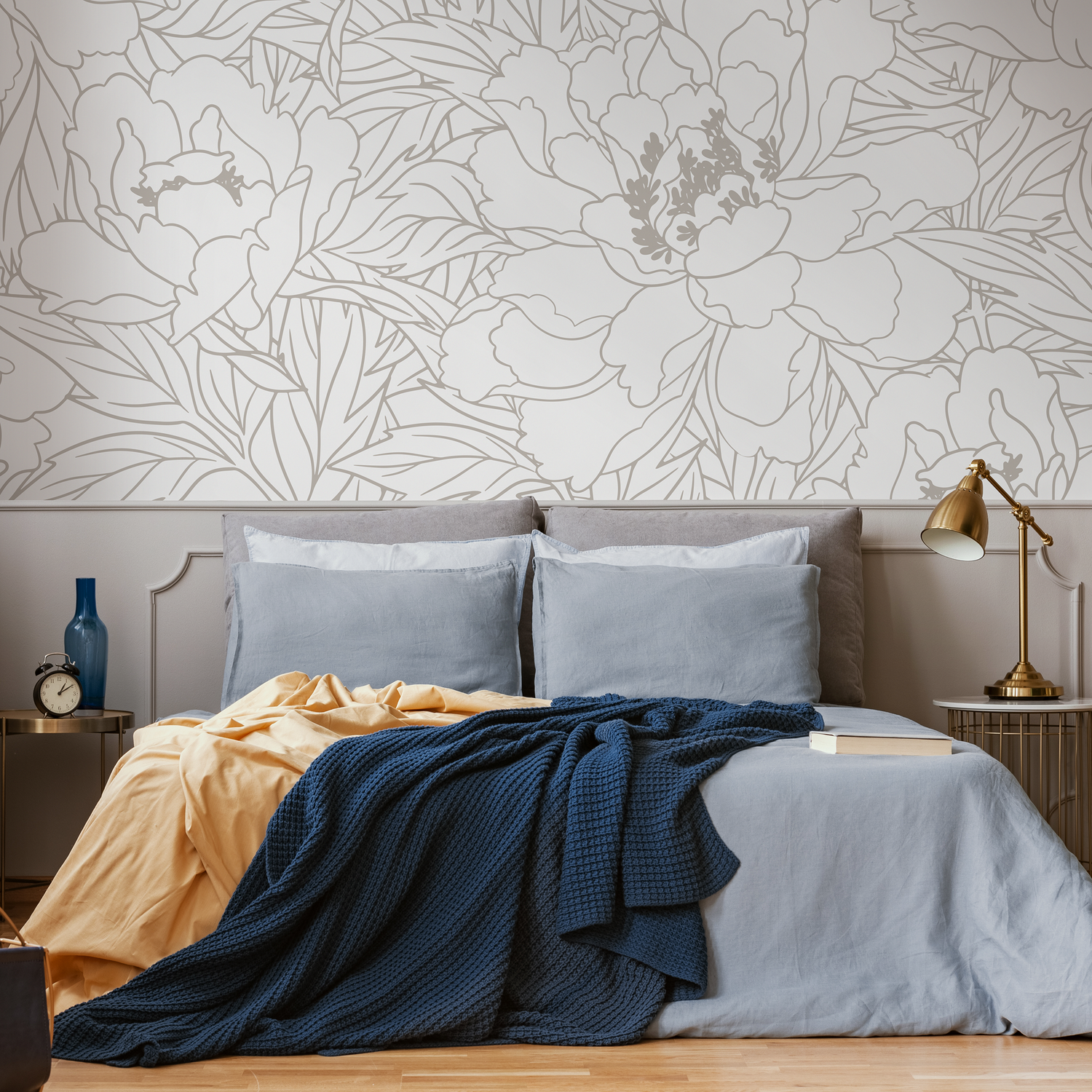 Papier peint neutre à grandes fleurs / Papier peint autocollant amovible Décoration d'intérieur Art mural Décoration murale Décoration de chambre - C920