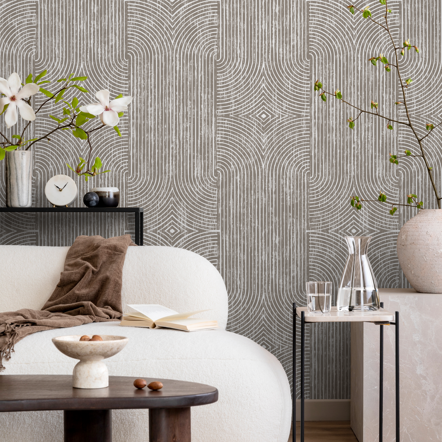 Papier peint abstrait beige style bohème / Papier peint autocollant amovible Décoration d'intérieur Art mural Décoration murale Décoration de chambre - C926