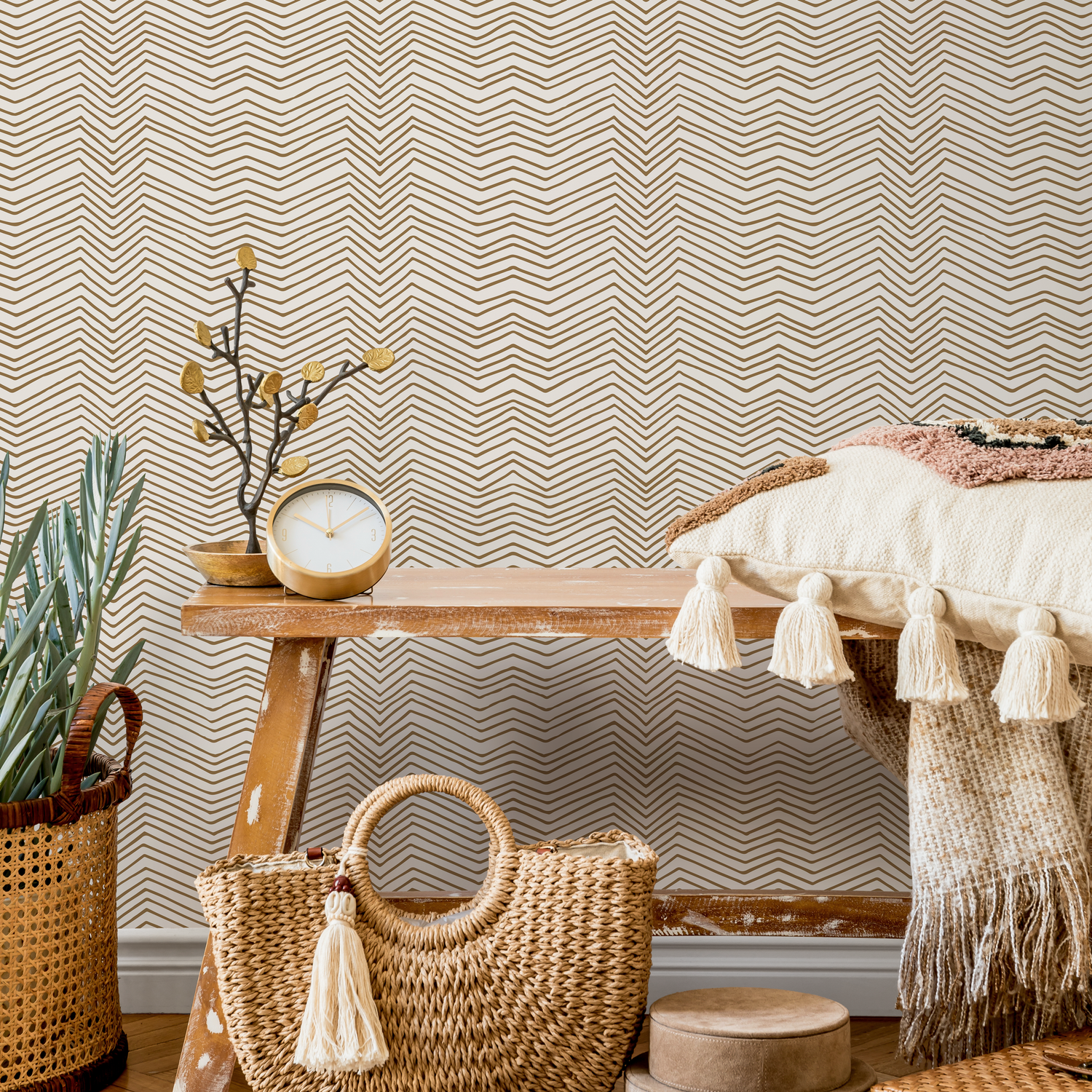 Papel pintado bohemio beige Chevron / Papel pintado autoadhesivo / Papel pintado extraíble / Decoración del hogar / Arte de pared / Decoración de habitación - C937