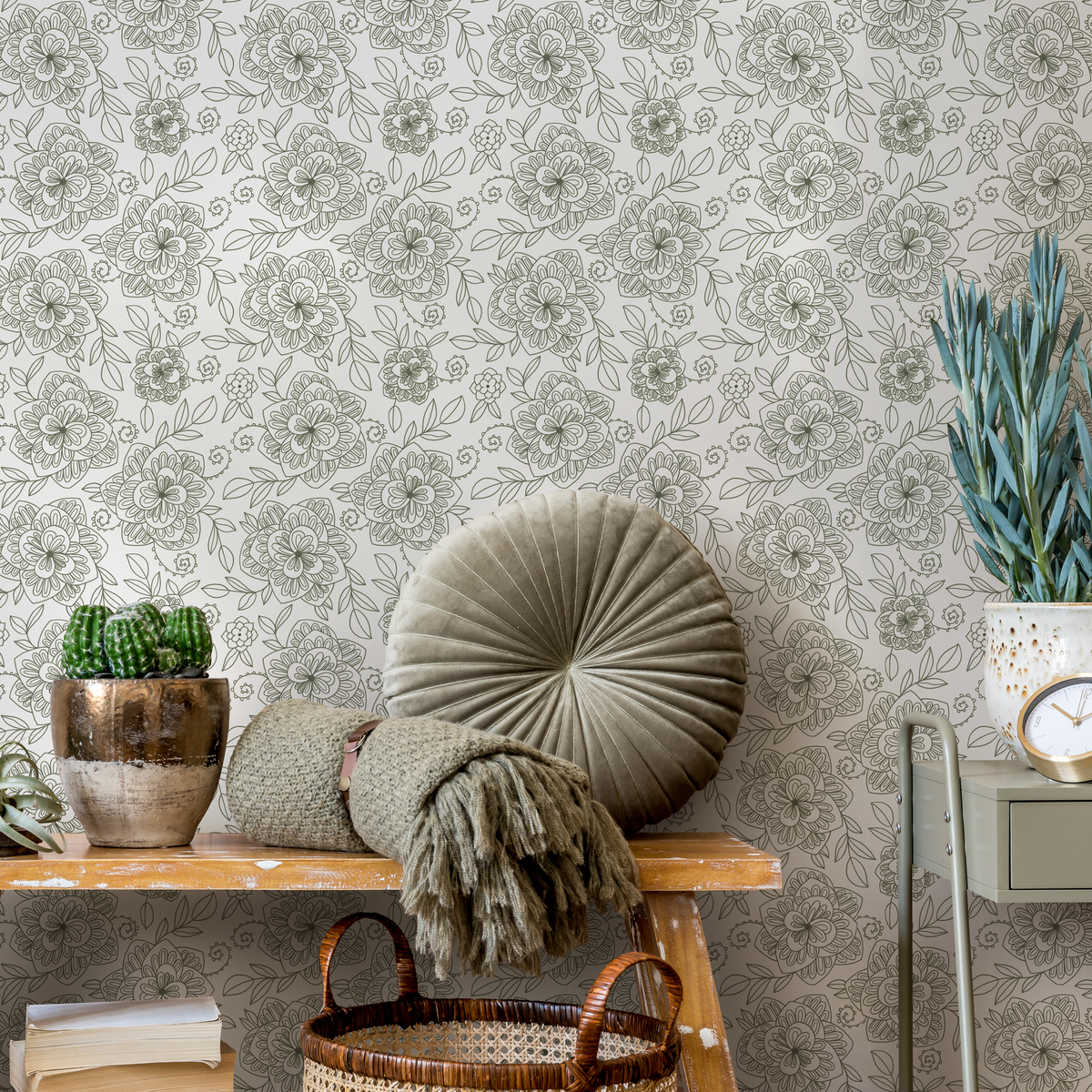 Boho Floral Wallpaper / Peel and Stick Wallpaper Removable Wallpaper Home Decor Wall Art Wall Decor Room Decor - C961 - ONDECOR.COM