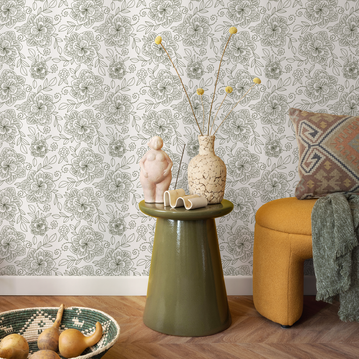 Boho Floral Wallpaper / Peel and Stick Wallpaper Removable Wallpaper Home Decor Wall Art Wall Decor Room Decor - C961 - ONDECOR.COM