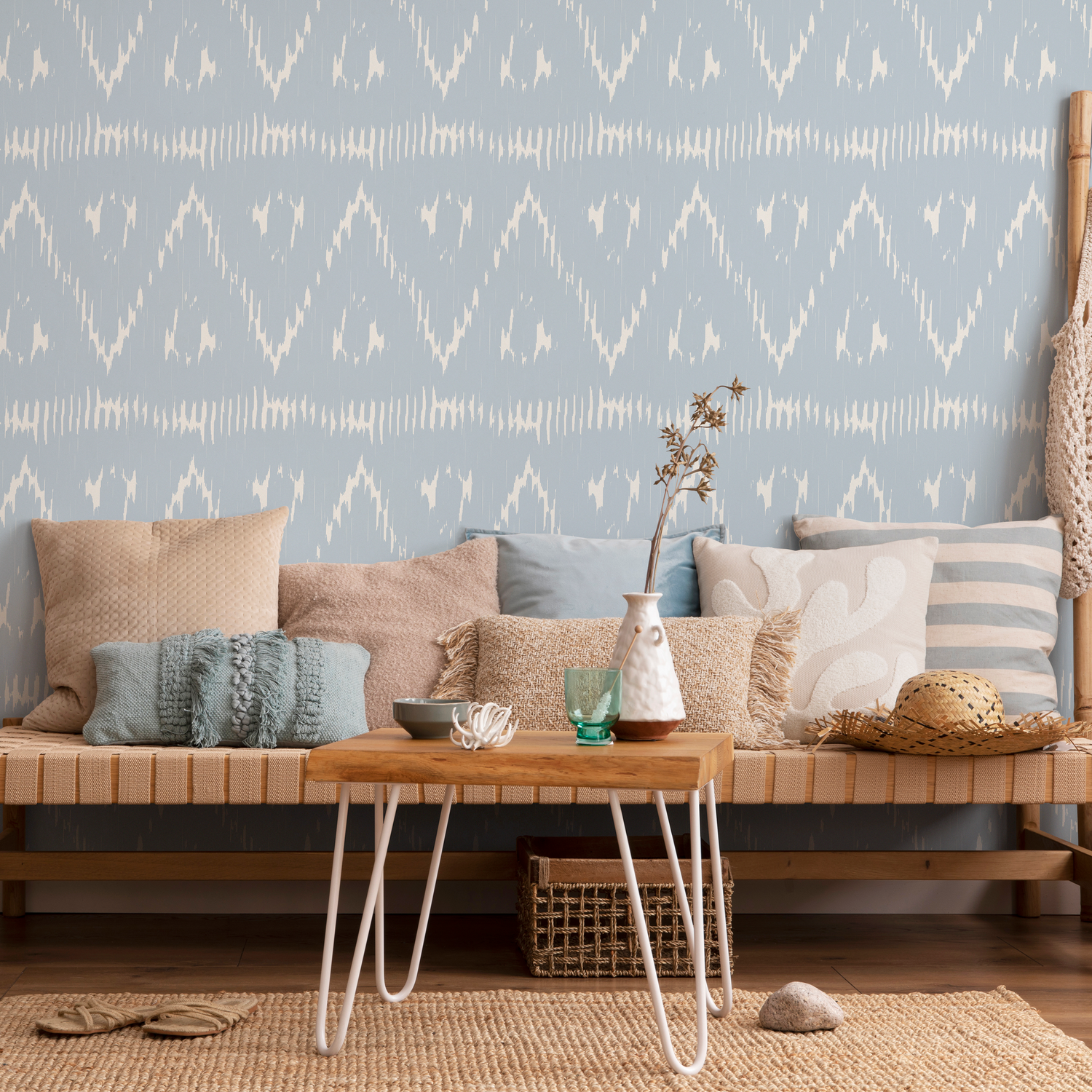 Papel pintado bohemio azul claro/papel pintado autoadhesivo/papel pintado extraíble/decoración del hogar/arte de pared/decoración de habitación - C989