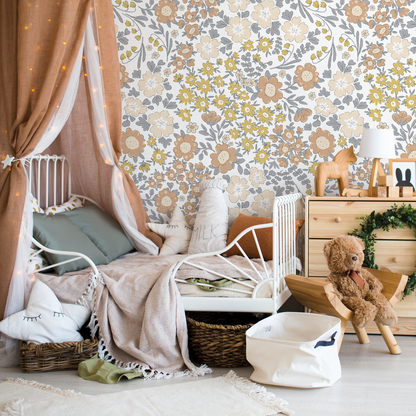 Papel pintado de jardín floral bohemio / Papel pintado autoadhesivo / Papel pintado extraíble / Decoración del hogar / Arte de pared / Decoración de habitación - D003