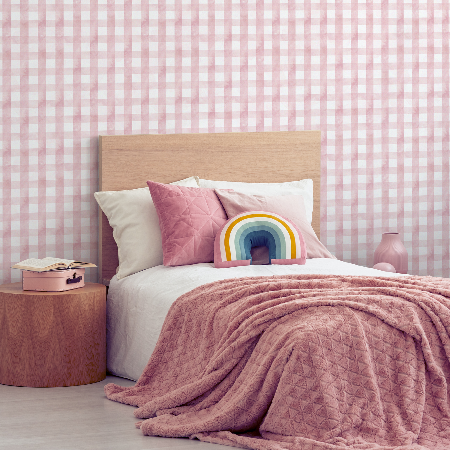 Pink Gingham Wallpaper / Peel and Stick Wallpaper Removable Wallpaper Home Decor Wall Art Wall Decor Room Decor - D011 - ONDECOR.COM
