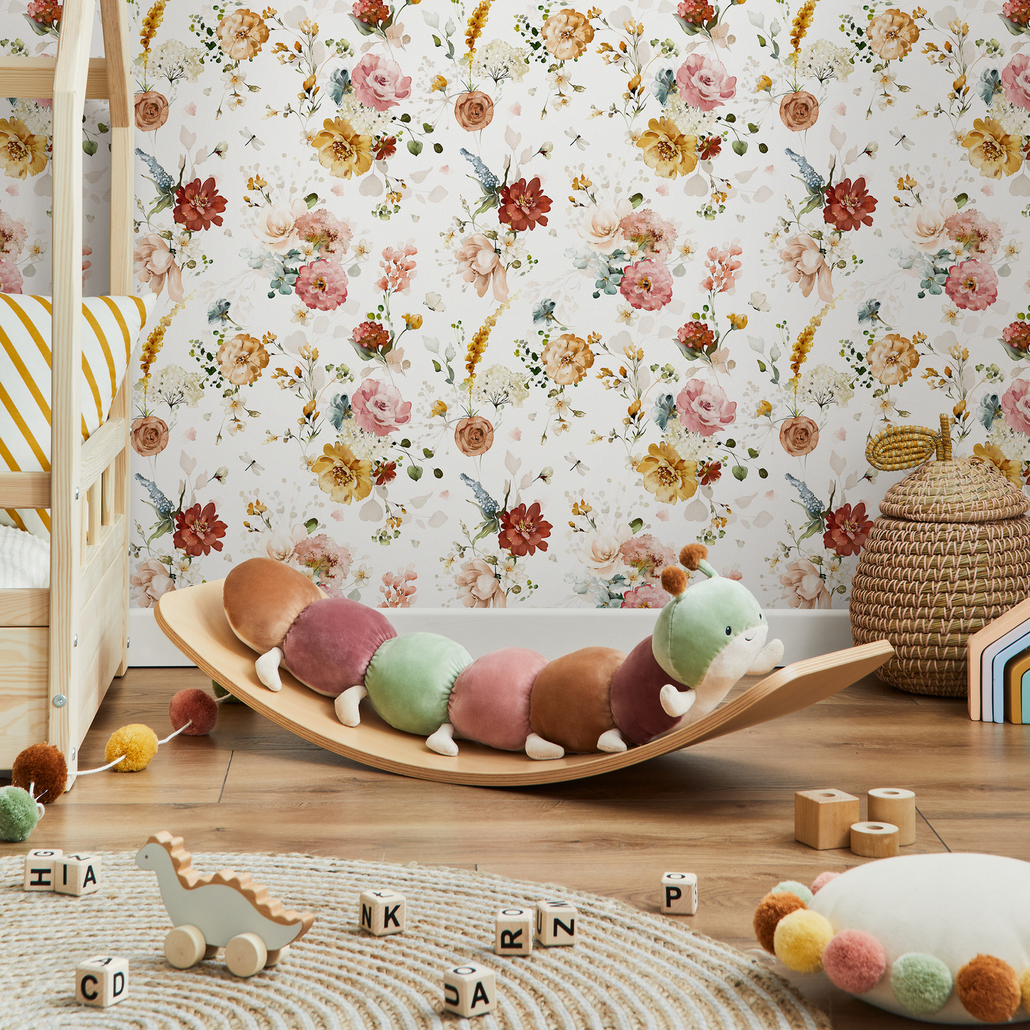 Vintage Floral Watercolor Wallpaper / Peel and Stick Wallpaper Removable Wallpaper Home Decor Wall Art Wall Decor Room Decor - D022