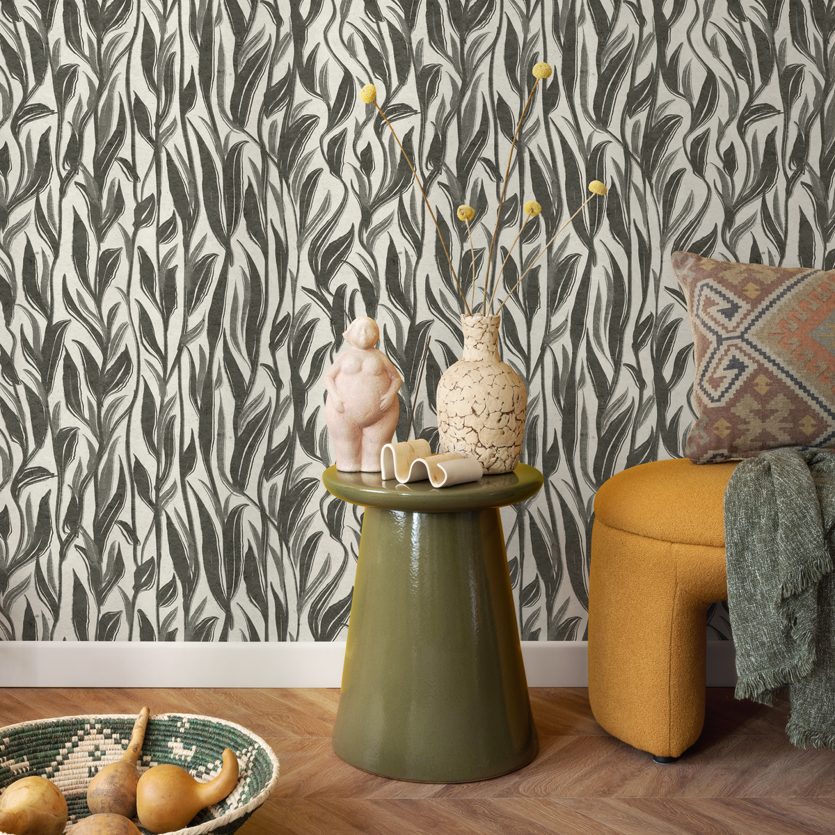 Boho Leaf Wallpaper / Peel and Stick Wallpaper Removable Wallpaper Home Decor Wall Art Wall Decor Room Decor - D028 - ONDECOR.COM