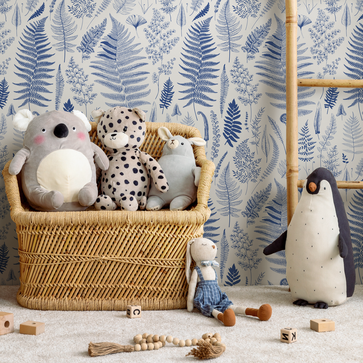 Blue Botanical Leaf Wallpaper / Peel and Stick Wallpaper Removable Wallpaper Home Decor Wall Art Wall Decor Room Decor - D067 - ONDECOR.COM