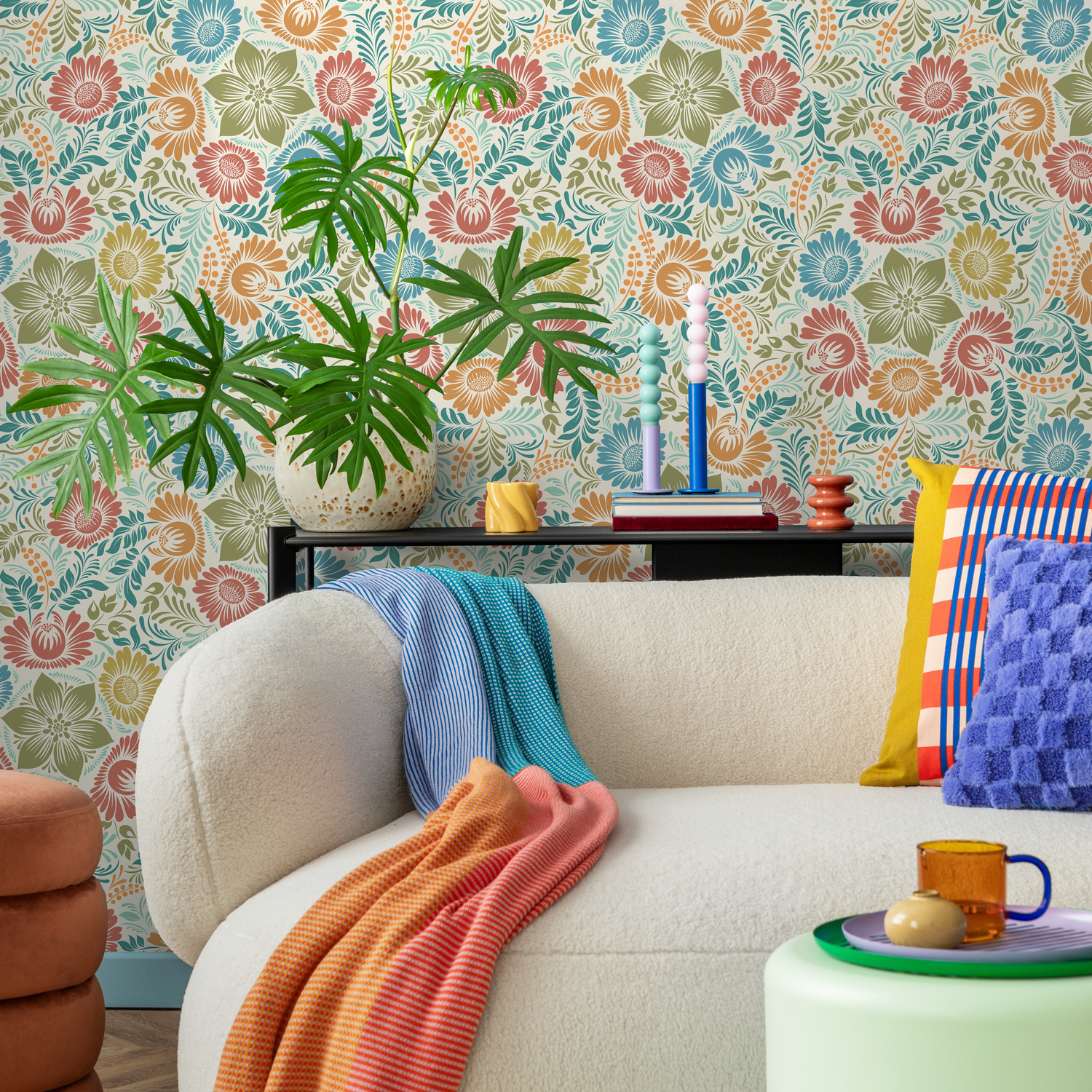 Papel pintado floral colorido / Papel pintado autoadhesivo / Papel pintado extraíble / Decoración del hogar / Arte de pared / Decoración de habitación - D070