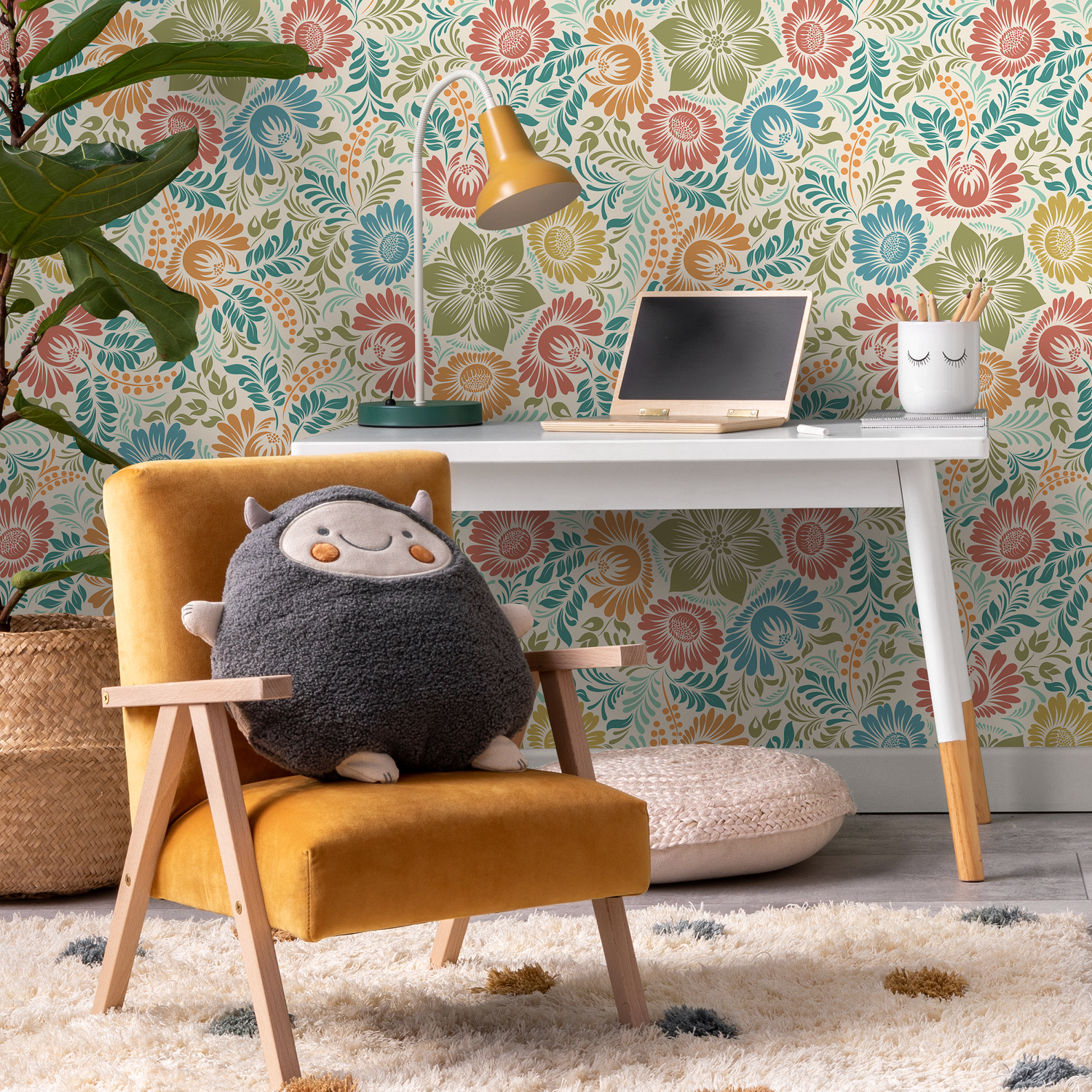 Papel pintado floral colorido / Papel pintado autoadhesivo / Papel pintado extraíble / Decoración del hogar / Arte de pared / Decoración de habitación - D070