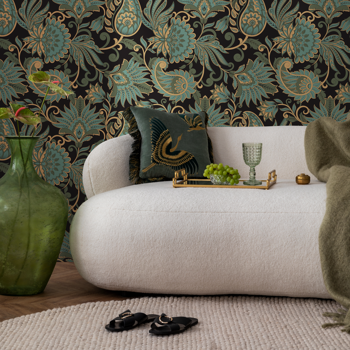 Green Victorian Vintage Wallpaper / Peel and Stick Wallpaper Removable Wallpaper Home Decor Wall Art Wall Decor Room Decor - D089 - ONDECOR.COM