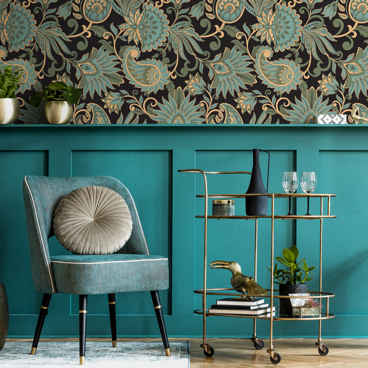 Green Victorian Vintage Wallpaper / Peel and Stick Wallpaper Removable Wallpaper Home Decor Wall Art Wall Decor Room Decor - D089 - ONDECOR.COM