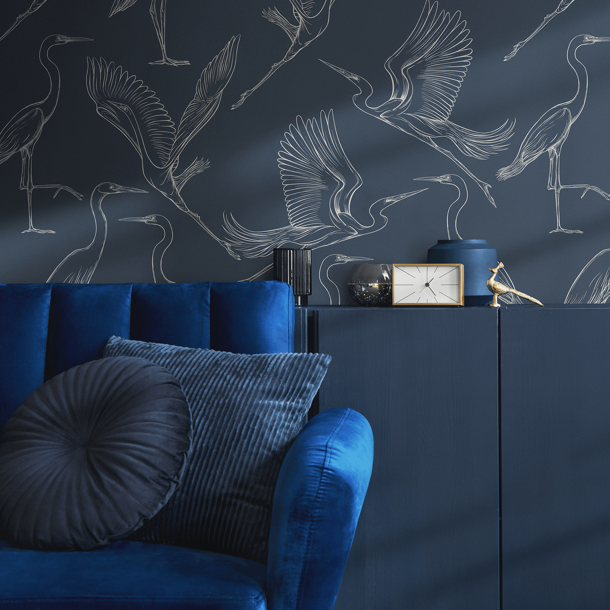 Blue Crane Birds Wallpaper / Peel and Stick Wallpaper Removable Wallpaper Home Decor Wall Art Wall Decor Room Decor - D102 - ONDECOR.COM