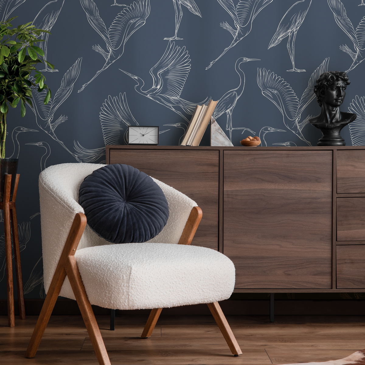 Blue Crane Birds Wallpaper / Peel and Stick Wallpaper Removable Wallpaper Home Decor Wall Art Wall Decor Room Decor - D102 - ONDECOR.COM
