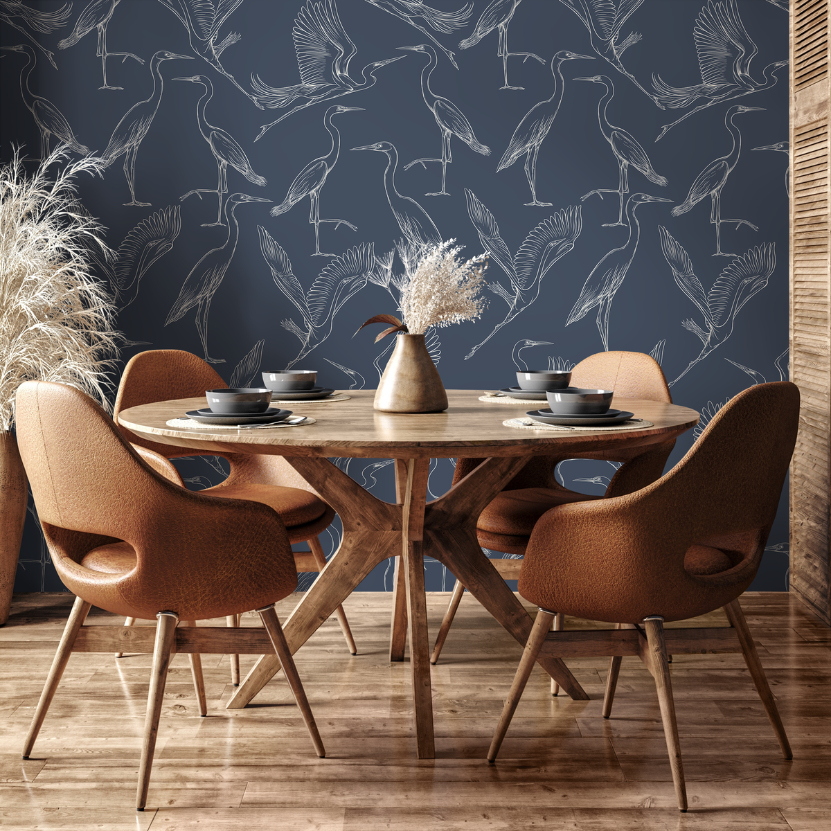 Blue Crane Birds Wallpaper / Peel and Stick Wallpaper Removable Wallpaper Home Decor Wall Art Wall Decor Room Decor - D102 - ONDECOR.COM