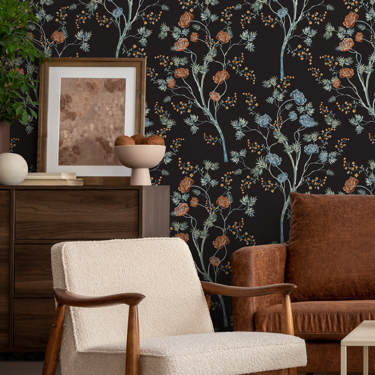 Papier peint à motif floral foncé / Papier peint autocollant amovible - Décoration d'intérieur - D122