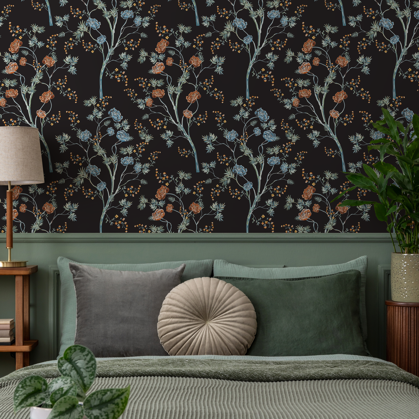Papier peint à motif floral foncé / Papier peint autocollant amovible - Décoration d'intérieur - D122