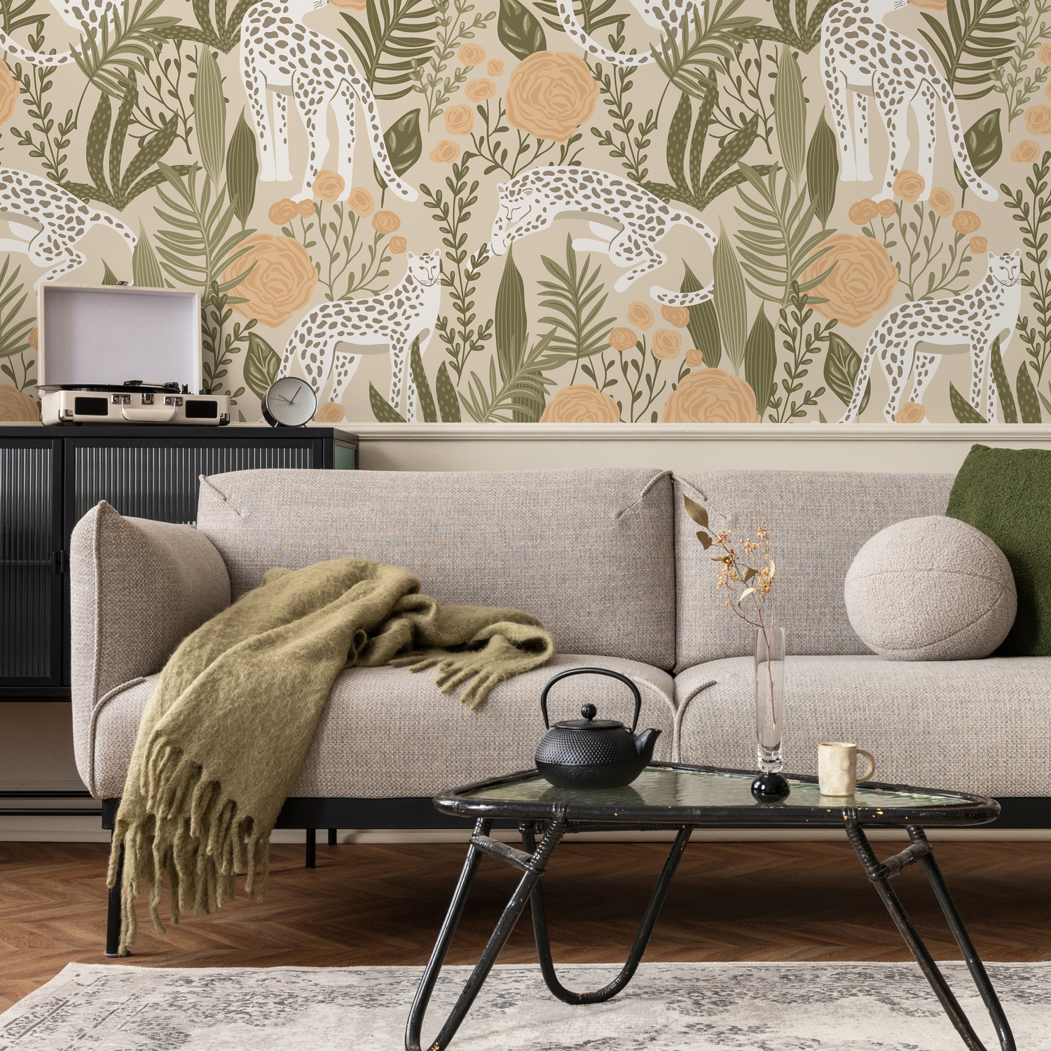 Boho Tiger and Floral Garden Wallpaper / Peel and Stick Wallpaper Removable Wallpaper Home Decor Wall Art Wall Decor Room Decor - D156 - ONDECOR.COM
