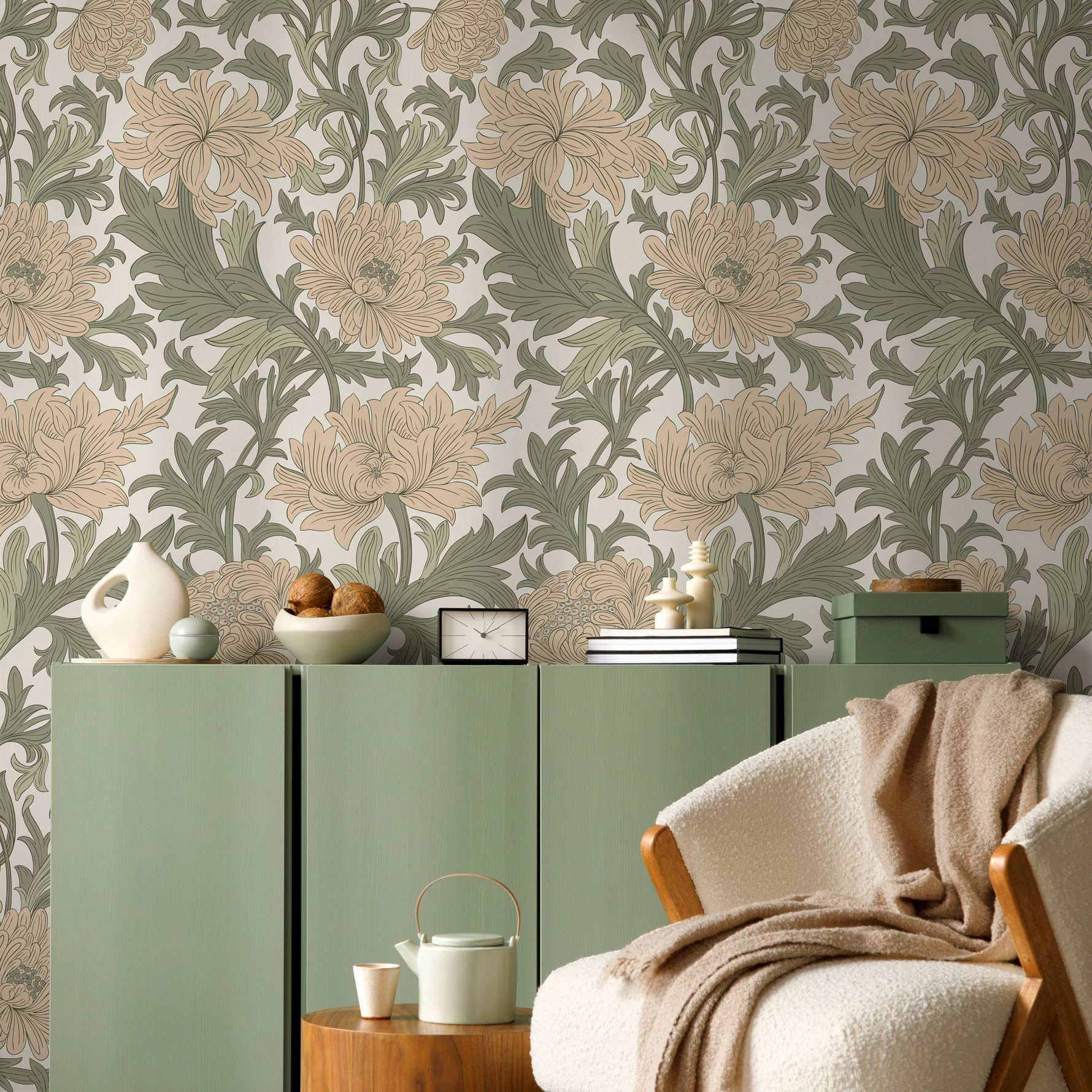 Floral Art Nouveau Wallpaper / Peel and Stick Wallpaper Removable Wallpaper Home Decor Wall Art Wall Decor Room Decor - D188 - ONDECOR.COM