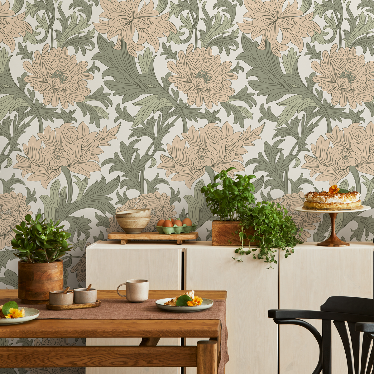 Floral Art Nouveau Wallpaper / Peel and Stick Wallpaper Removable Wallpaper Home Decor Wall Art Wall Decor Room Decor - D188 - ONDECOR.COM