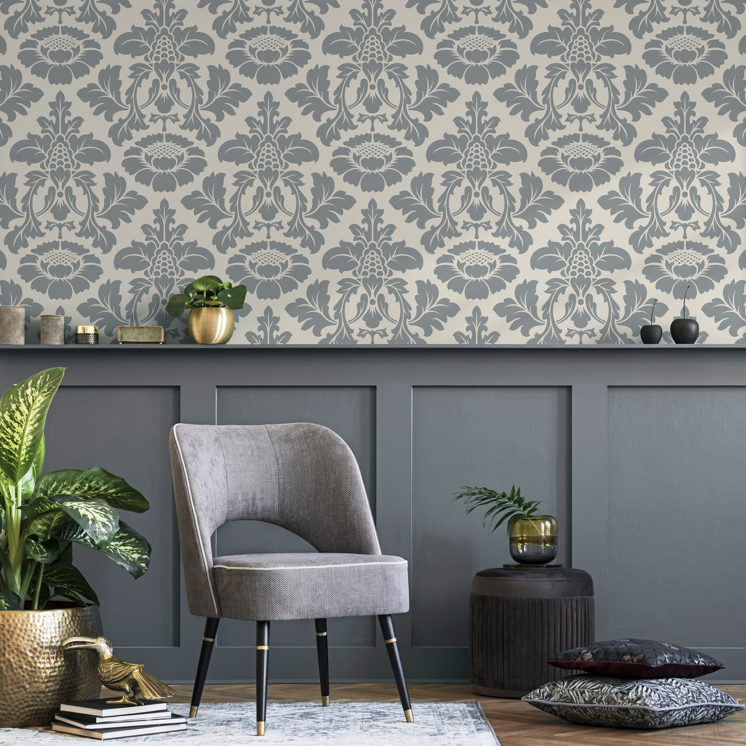 Papel pintado floral vintage gris claro para jardín. Papel pintado autoadhesivo. Papel pintado extraíble. Decoración del hogar. Arte de pared. Decoración de habitaciones. D258