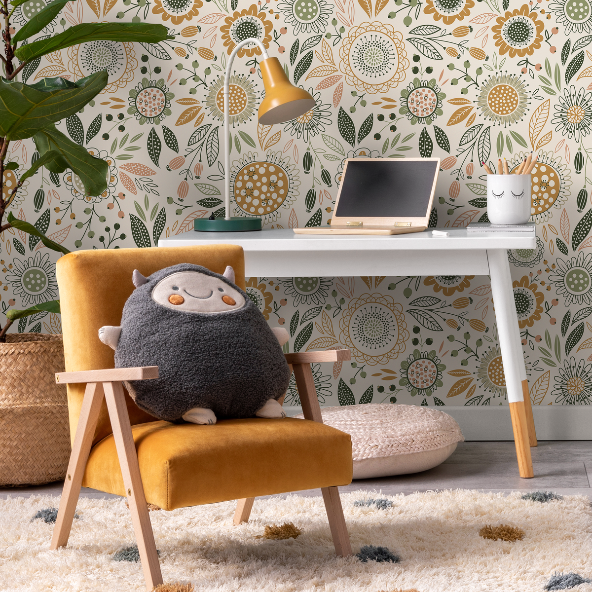 Boho Floral Garden Wallpaper / Peel and Stick Wallpaper Removable Wallpaper Home Decor Wall Art Wall Decor Room Decor - D284 - ONDECOR.COM