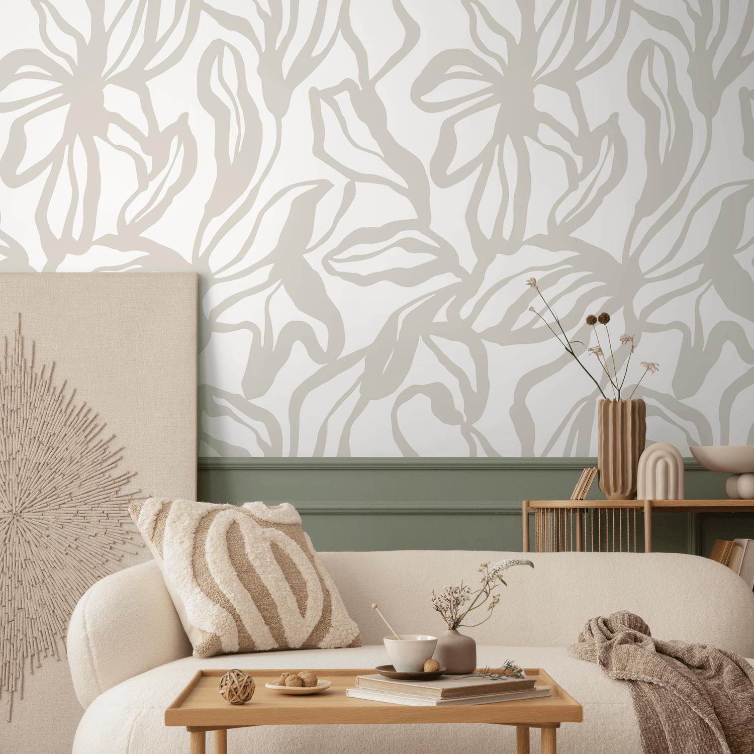 Papier peint floral esthétique neutre / Papier peint autocollant Papier peint amovible Décoration d'intérieur Art mural Décoration murale Décoration de chambre - D286