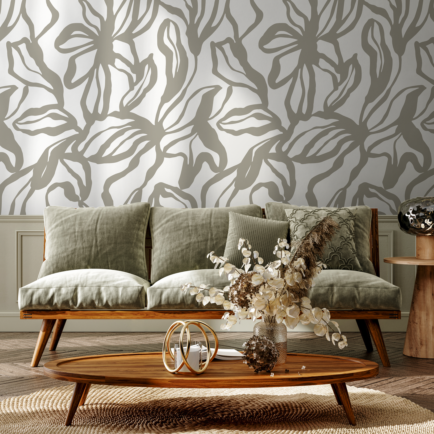 Papel pintado floral abstracto gris / Papel pintado autoadhesivo, papel pintado extraíble, decoración del hogar, arte de pared, decoración de habitaciones - D287